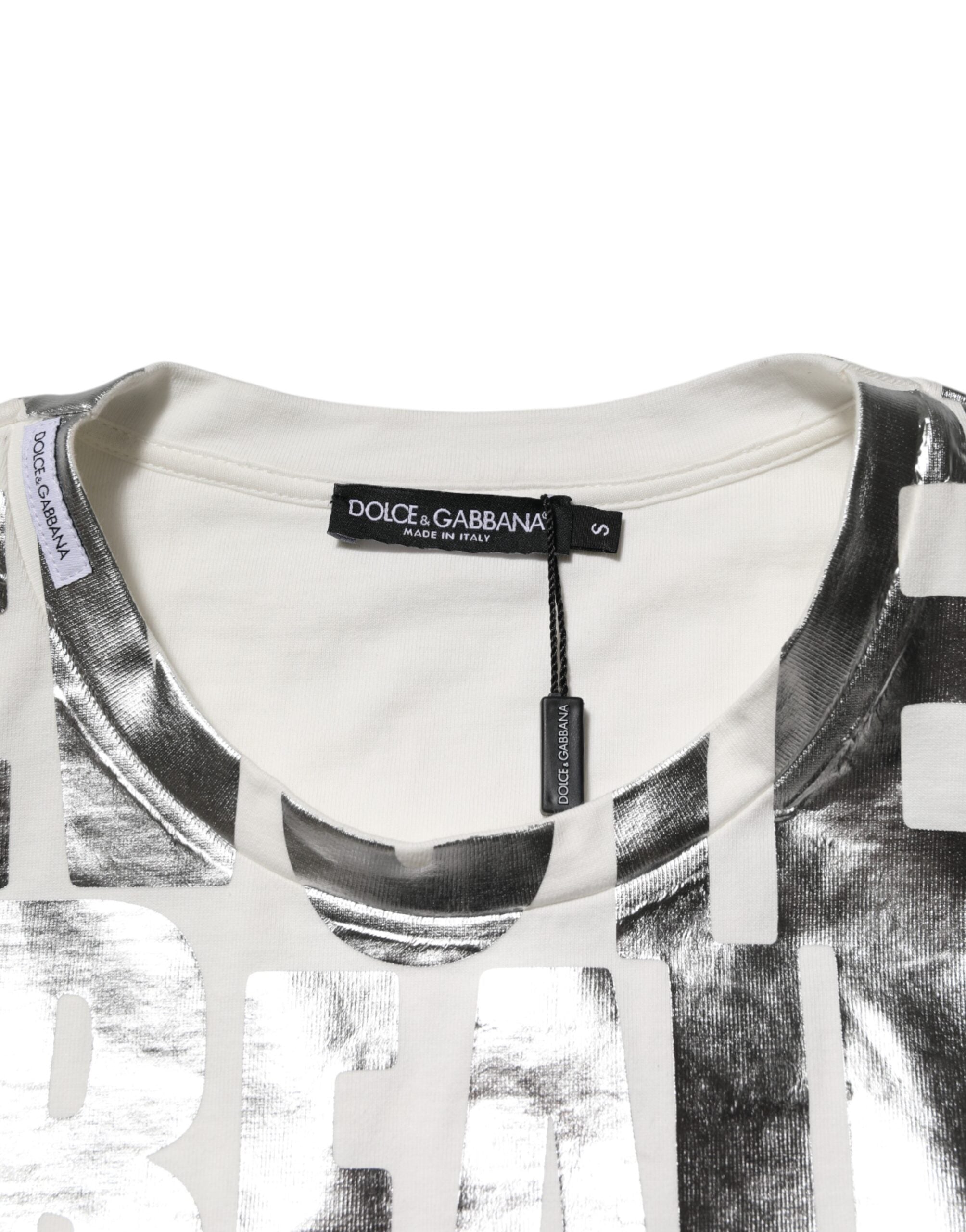Dolce & Gabbana White metallic print cotton round neck T-shirt